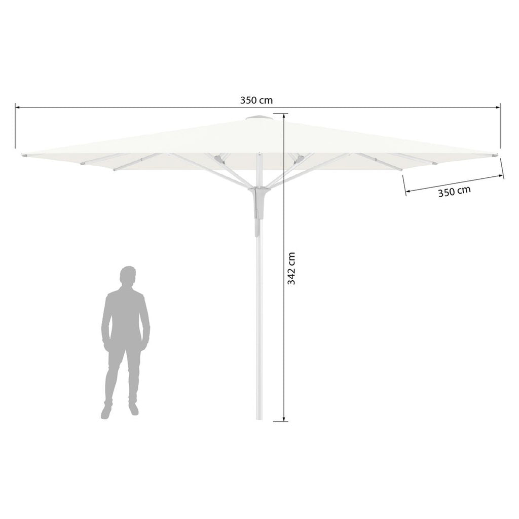 Nærbilde av spennhendel på Midtstolpe-parasoll Fortello Pro 350x350 cm sølv