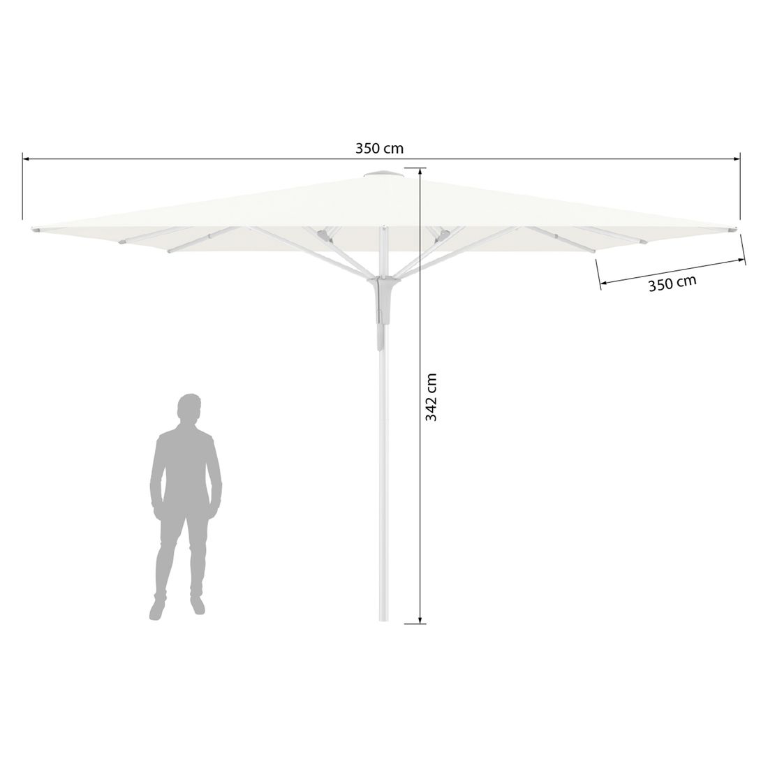Nærbilde av spennhendel på Midtstolpe-parasoll Fortello Pro 350x350 cm sølv