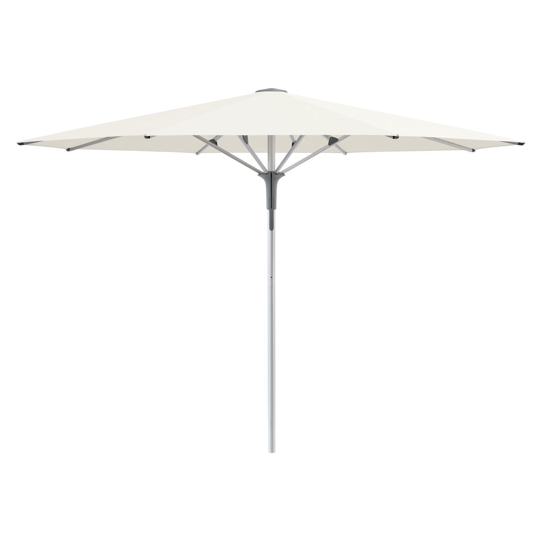 Midtstolpe-parasoll Fortero Pro Ø350 cm sølv/hvit detalj av stoff