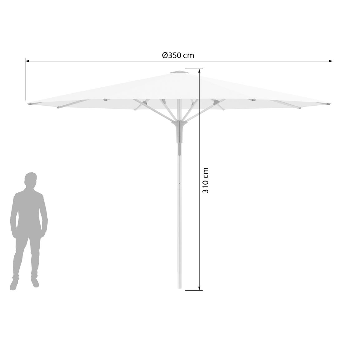 Midtstolpe-parasoll Fortero Pro Ø350 cm sølv/hvit nærbilde av ramme