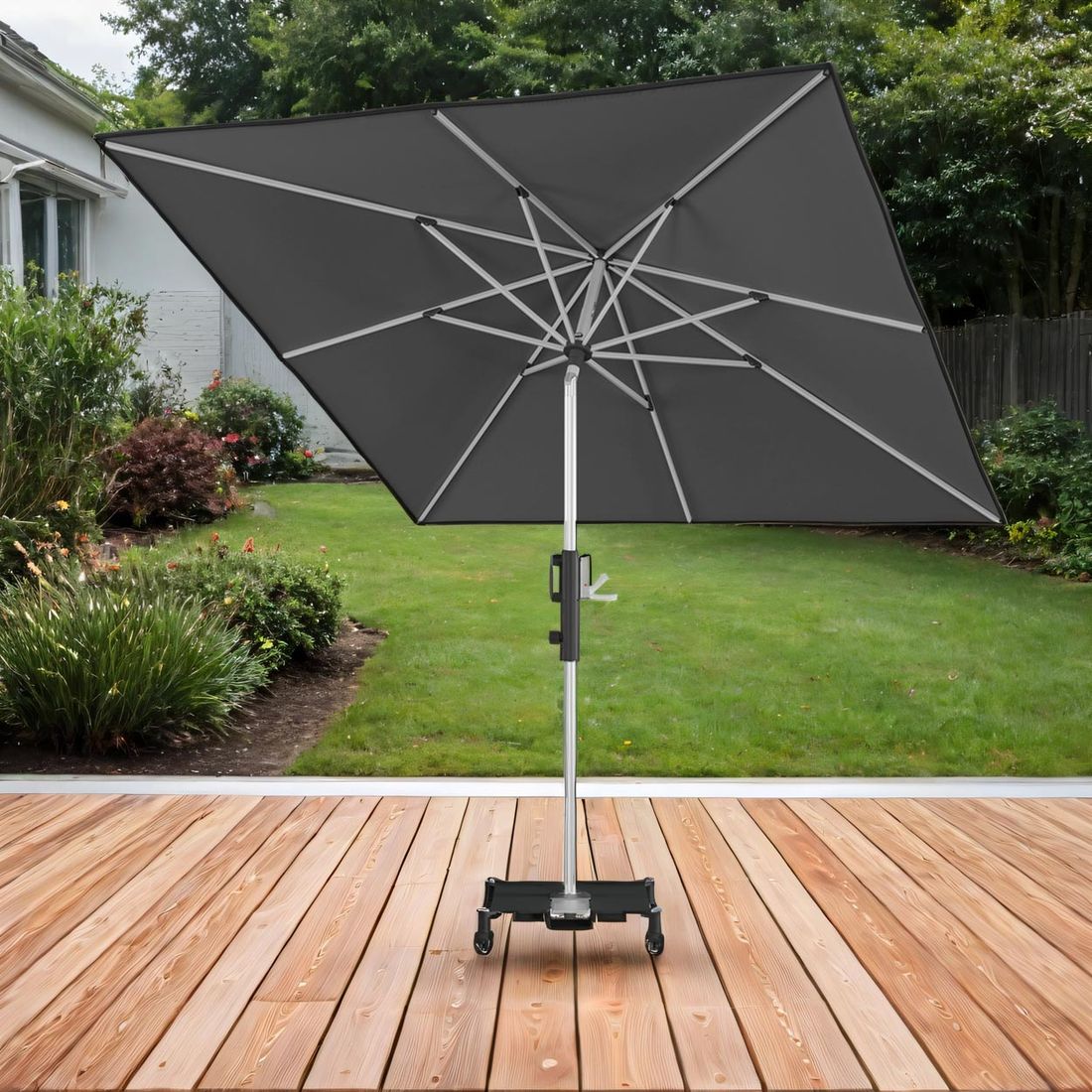 Midtstolpe-parasoll Phoenix 245x245 cm vippbar bakside