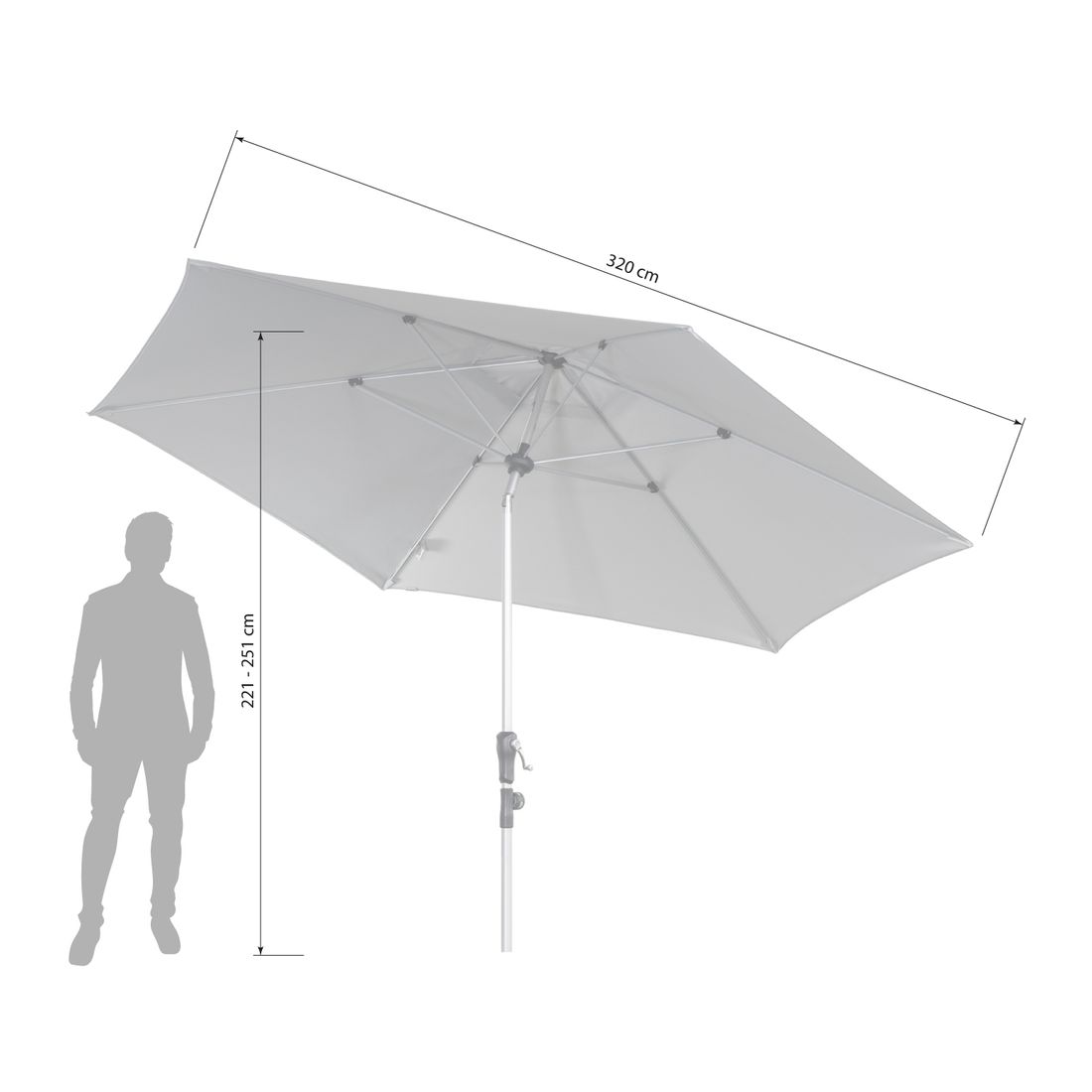 Midtstolpe-parasoll Profi Ø320cm off-white - Doppler detalj av stoff