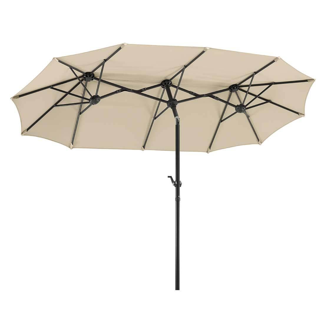 Midtstolpe-parasoll Salerno 300x150cm forfra med møbeltrekk