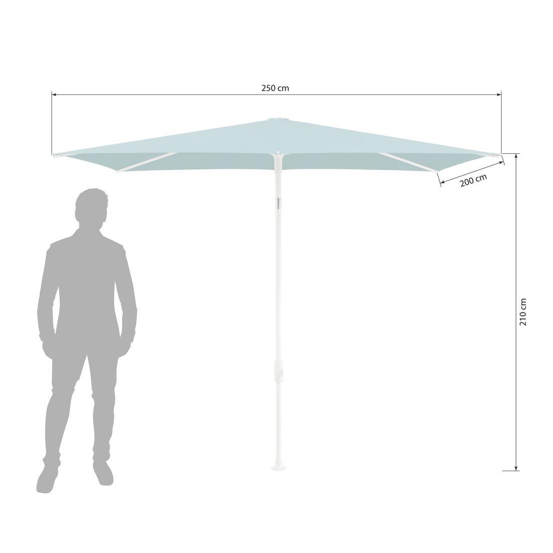 Midtstolpe-parasoll Smart 250x200 cm hvit/ocean montert i hage