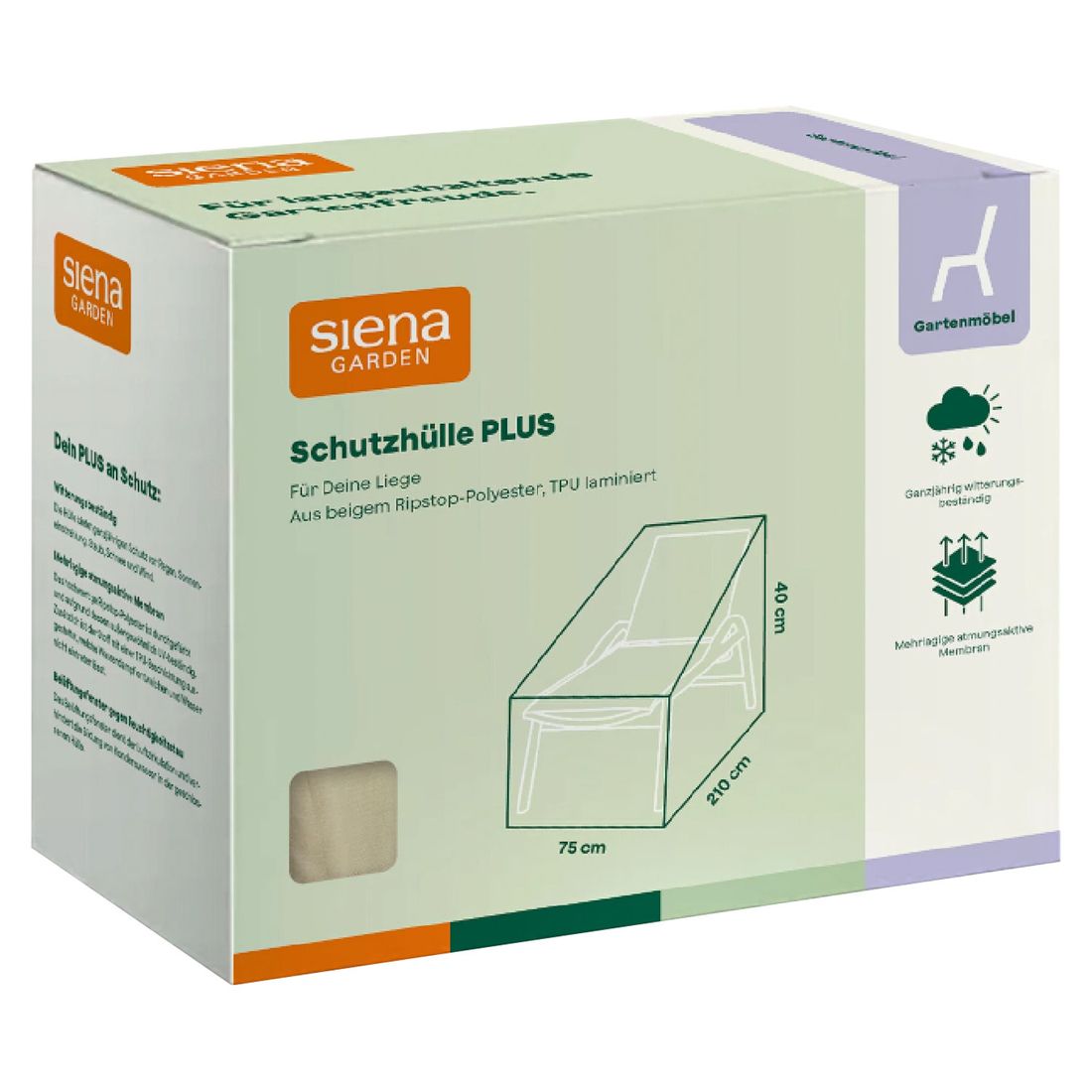 Montert Møbeltrekk til solseng Plus 75x210x40 cm beige på hageseng