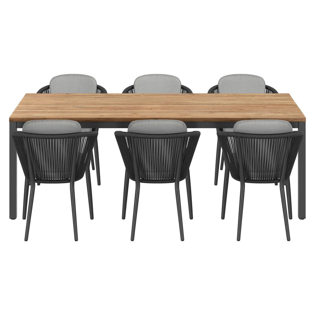 Montert Hagemøbelsett Monet 6 plasser teak og aluminium på terrasse