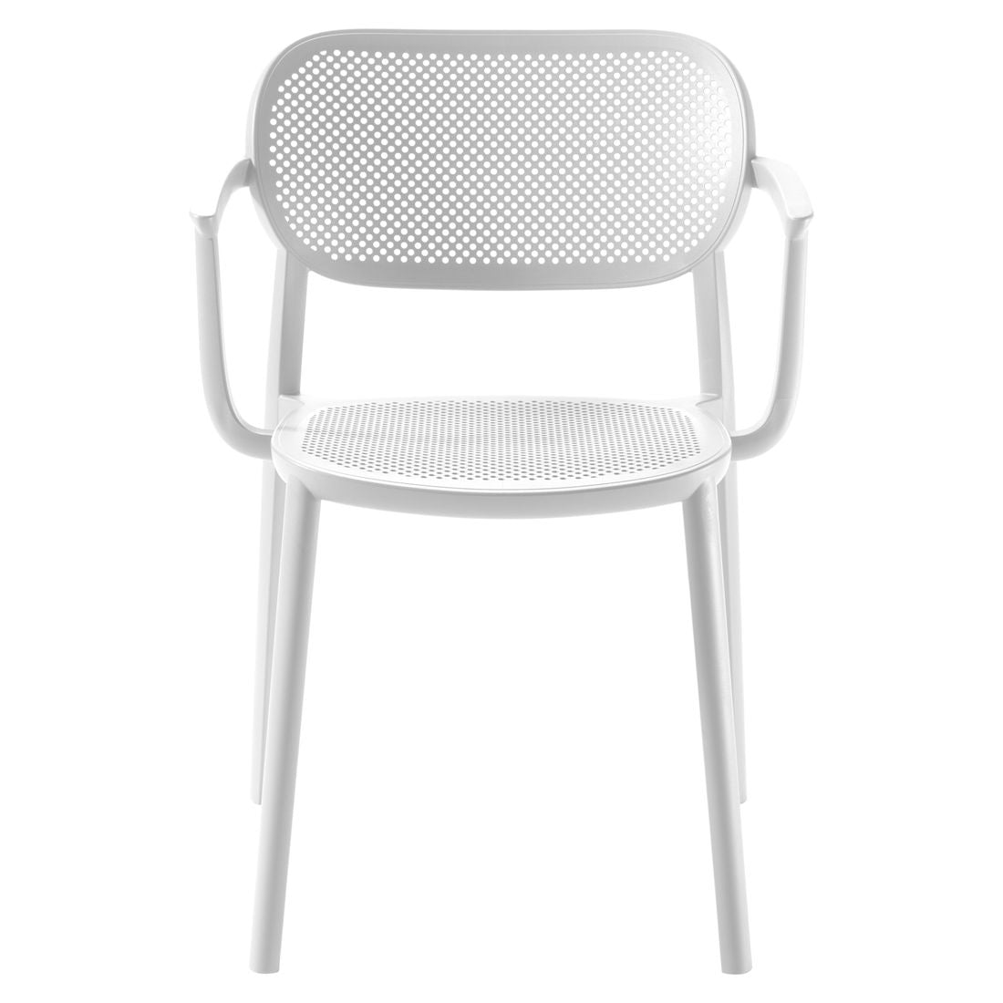 Nærbilde av sete på stabelstol ute Nuta B plast hvit 59x55 cm