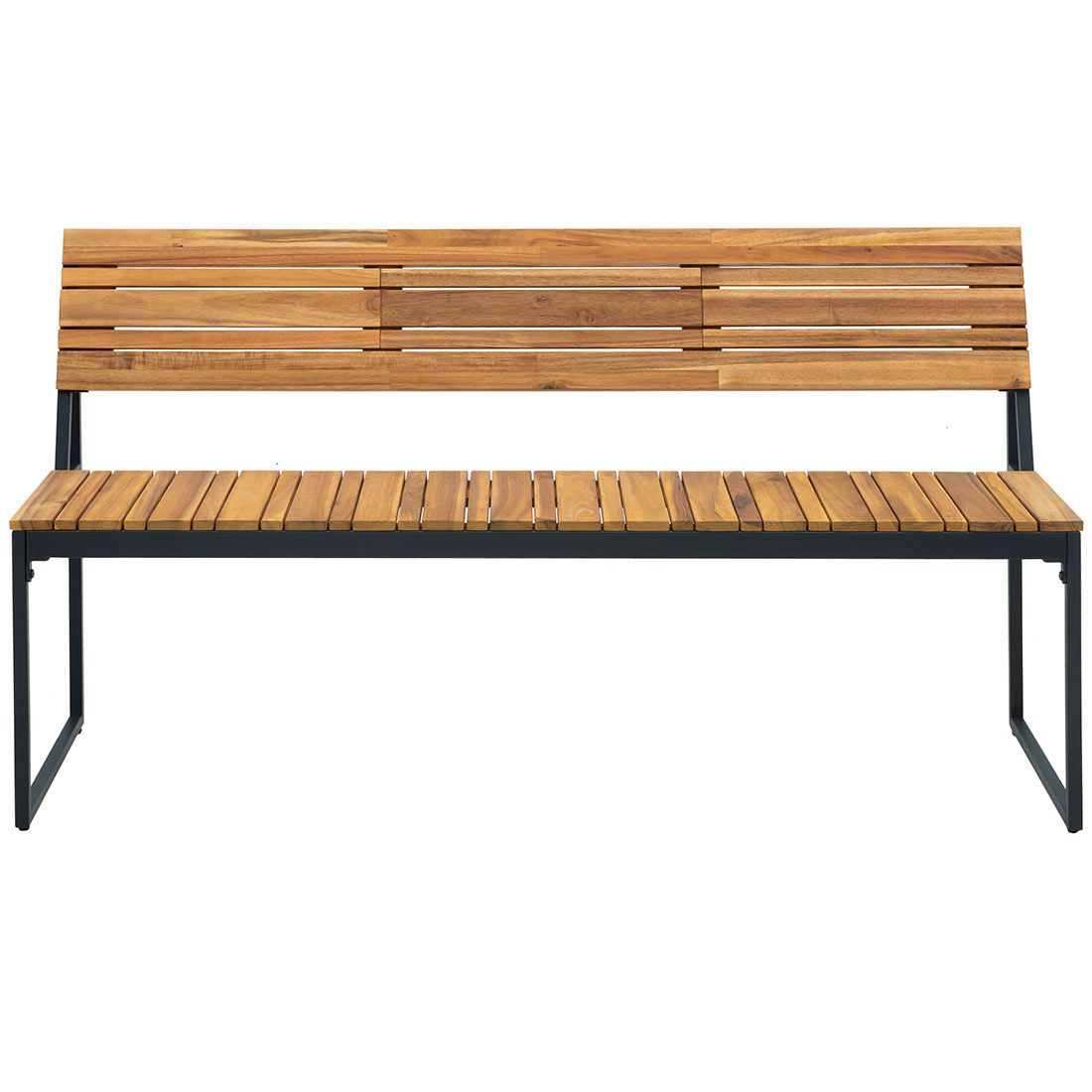 Nærbilde av sitteflate på hagebenk Floris stål/akasie 150 cm