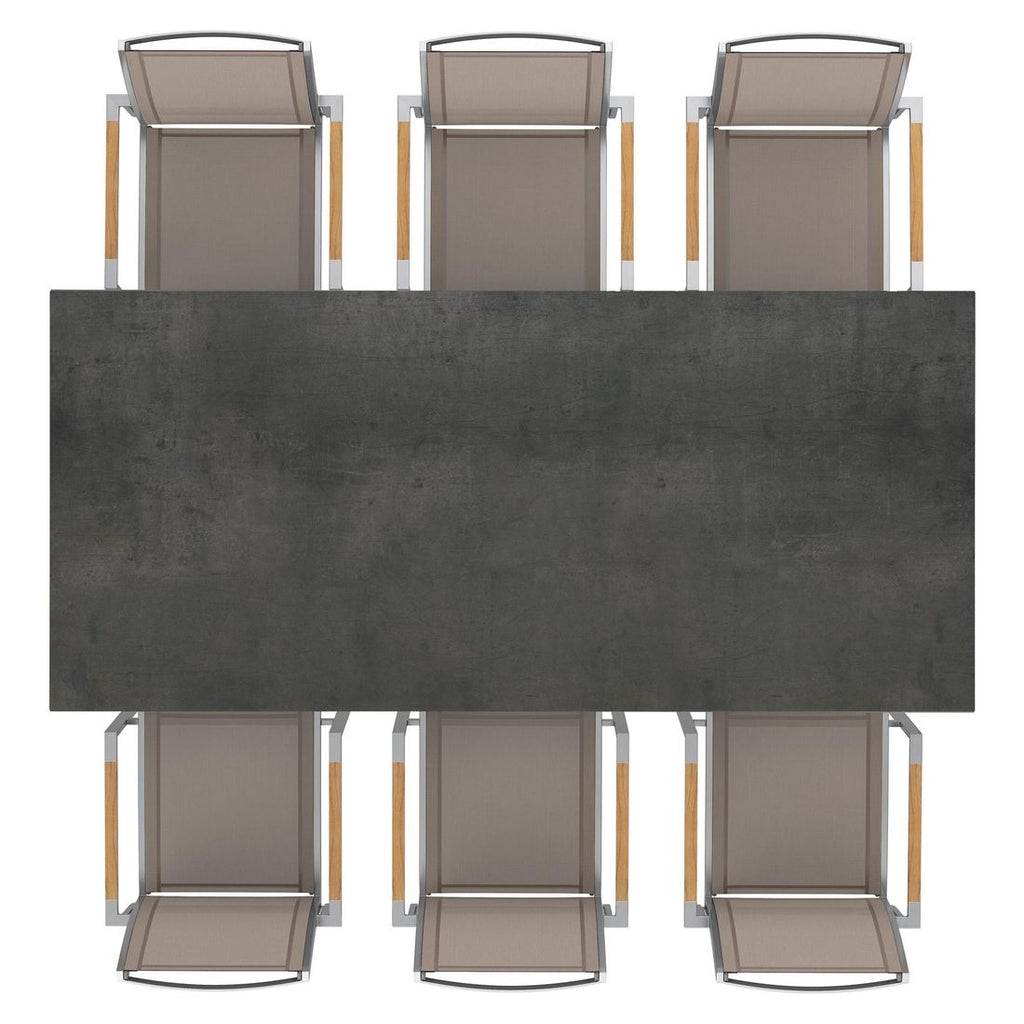 Nærbilde av Hagemøbelsett Oviedo 6 plasser HPL 220x100cm taupe bordplate