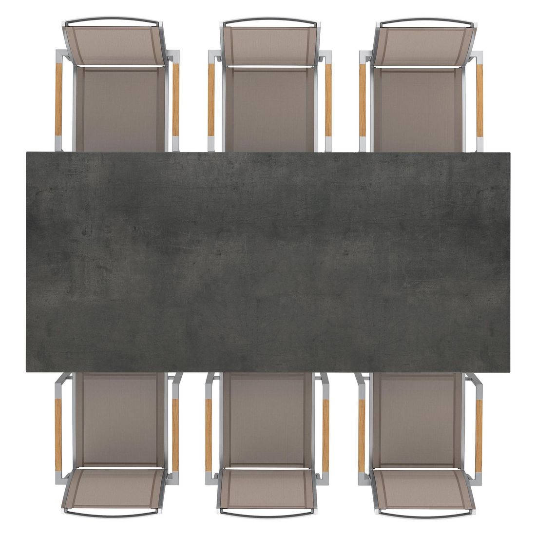 Nærbilde av Hagemøbelsett Oviedo 6 plasser HPL 220x100cm taupe bordplate