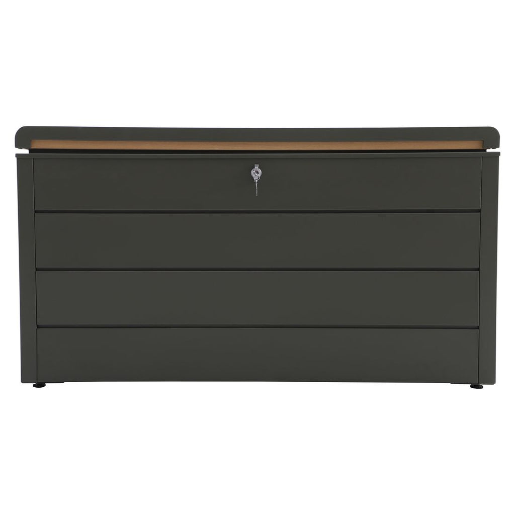 Oppbevaringsboks ute Storia stål 134x62 cm grå montert på terrasse