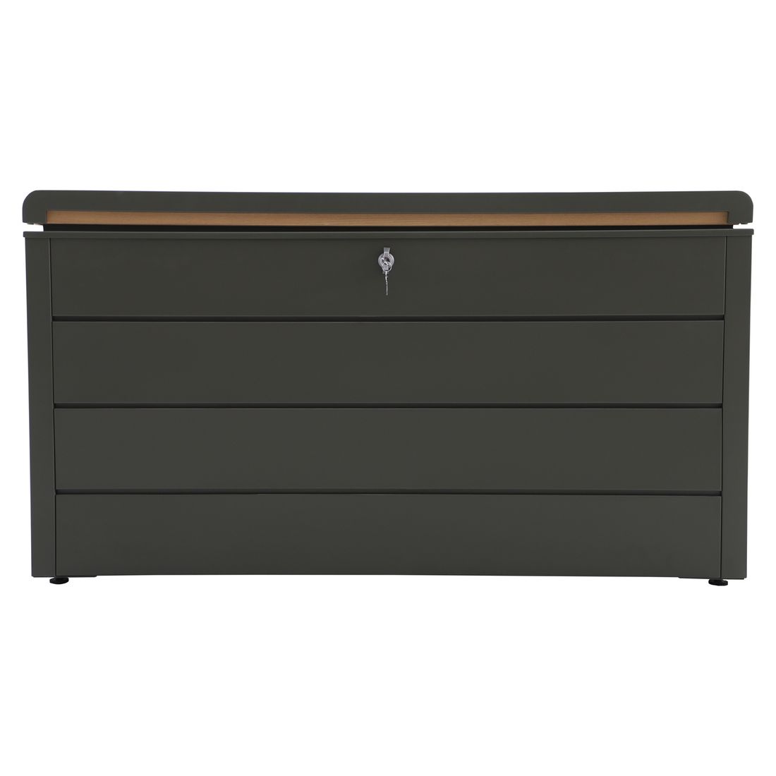 Oppbevaringsboks ute Storia stål 134x62 cm grå montert på terrasse