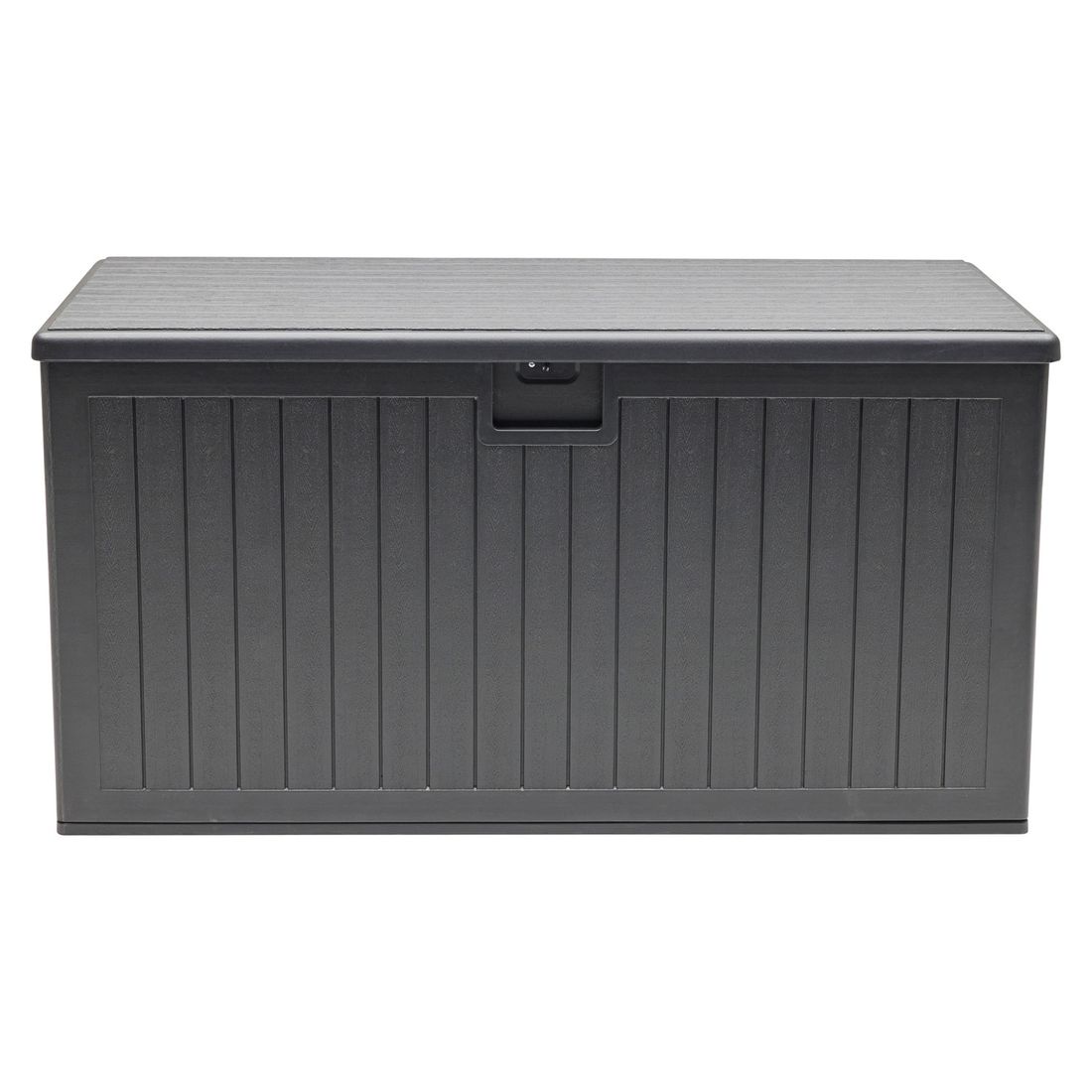 Montert Oppbevaringsboks ute Velio plast 140x72 cm svart på terrasse
