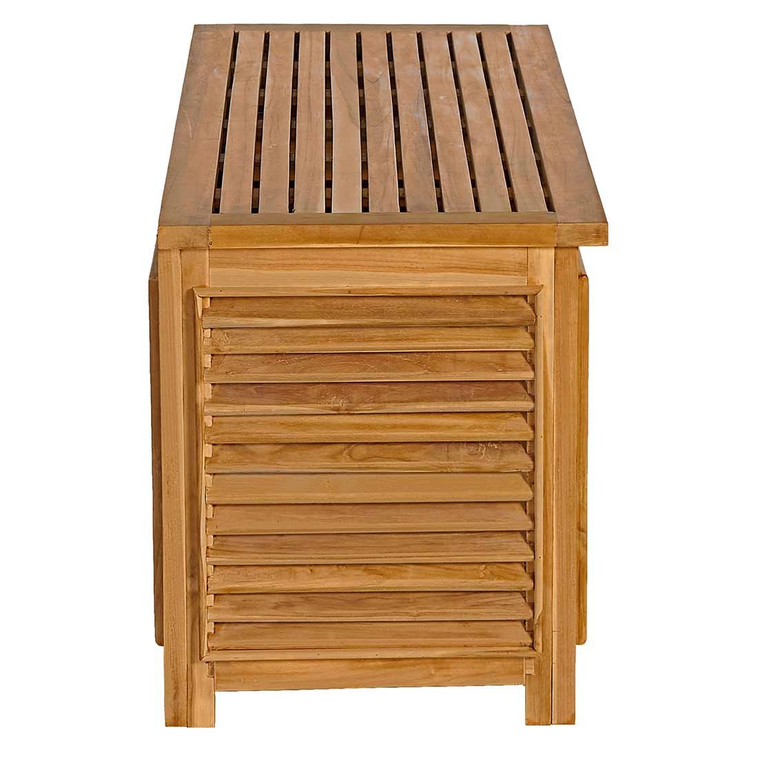 Detalj av teakmateriale på Oppbevaringsboks ute Ventara teak 128x52 cm
