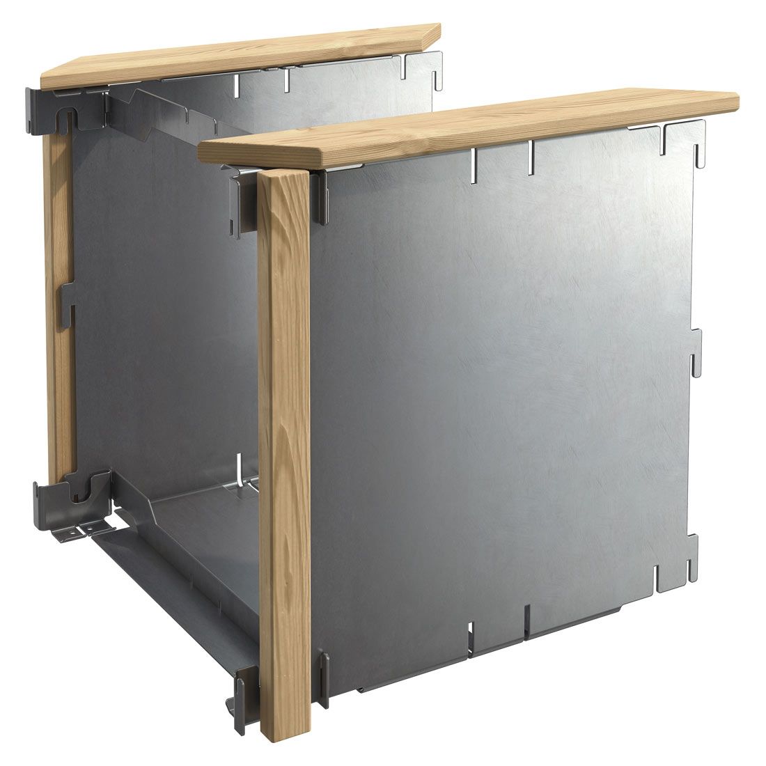 Opphøyd bed forlengelsessett stål/gran 50x53,5 cm - DJES forfra