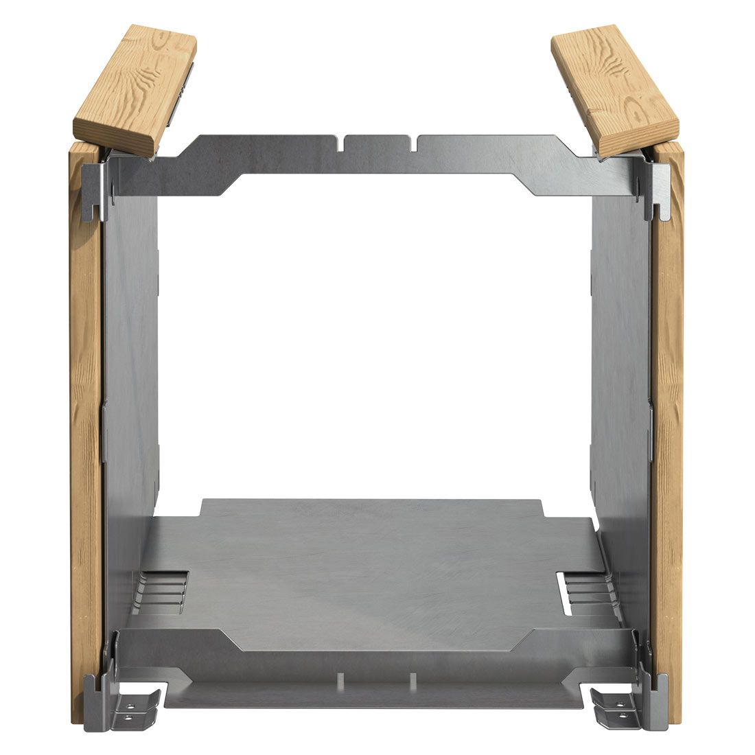 Opphøyd bed forlengelsessett stål/gran 50x53,5 cm - DJES montert i hage