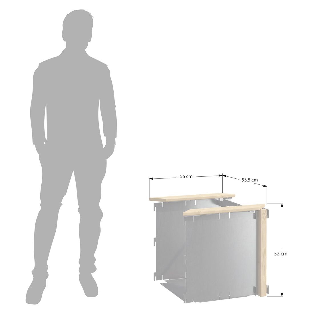 Opphøyd bed forlengelsessett stål/gran 50x53,5 cm - DJES sideprofil