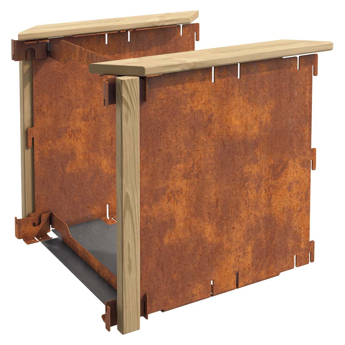 Opphøyd bed forlengelsessett stål/gran 50x53,5 cm - DJES sammenkoblingselement
