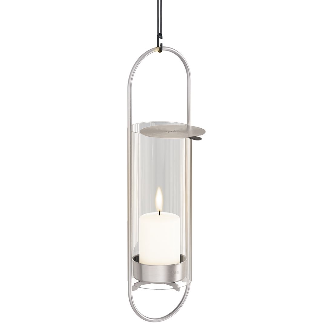 Nærbilde av Oval Candle 35 lysestake rustfritt stål lokk