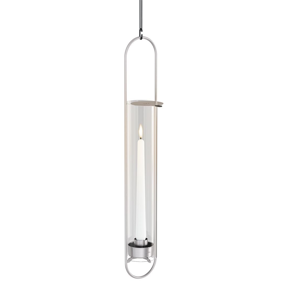 Nærbilde av Oval Candle 55 lysestake rustfritt stål og glass