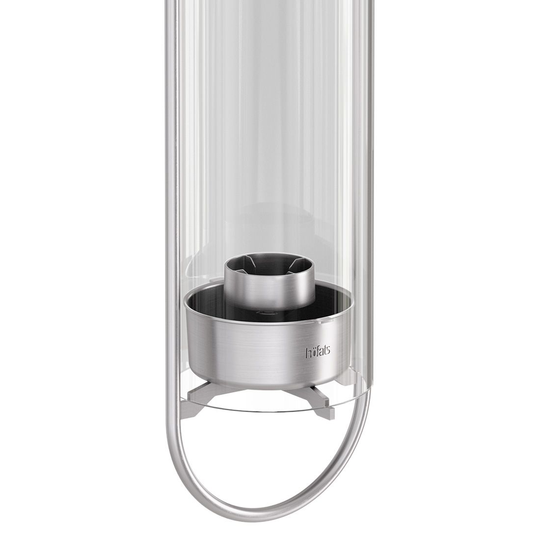 Oval Candle 55 lysestake rustfritt stål og glass på terrasse