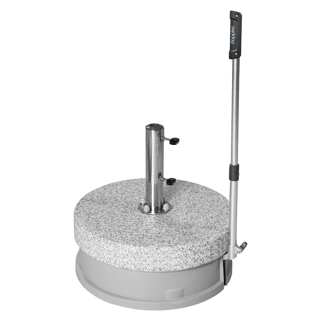 Parasollfot Easy Move granitt 70 kg rund med hjul forfra