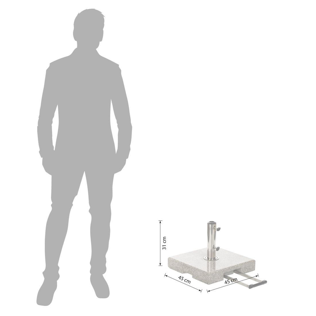 Parasollfot Easy Stand 45x45 cm med hjul grå bakside