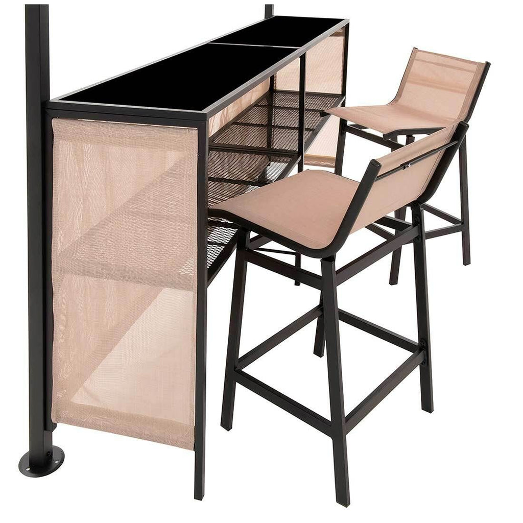 Utsikt fra siden av Paviljong med bar og 2 stoler, stål/utestoff - OUTLIV
