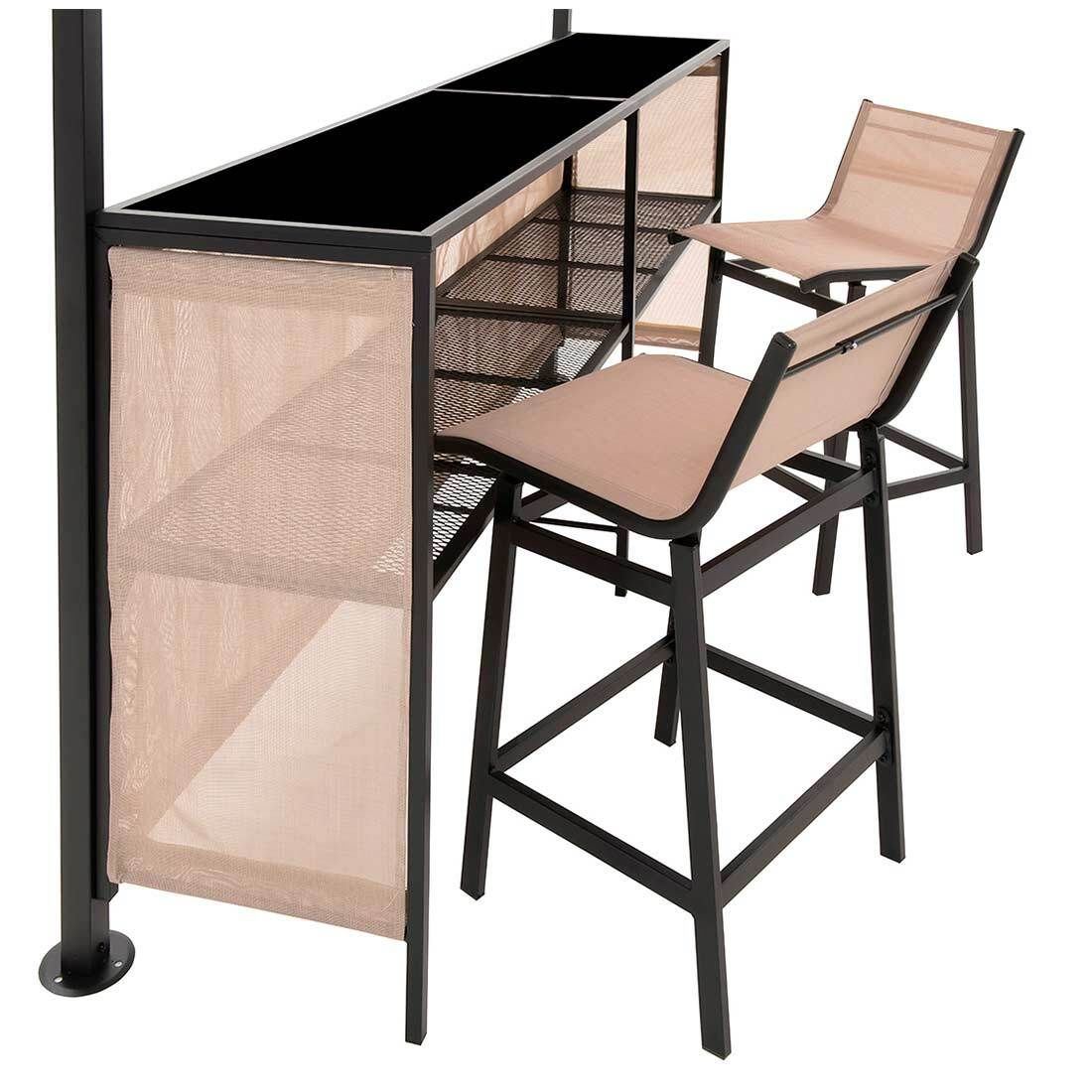 Utsikt fra siden av Paviljong med bar og 2 stoler, stål/utestoff - OUTLIV