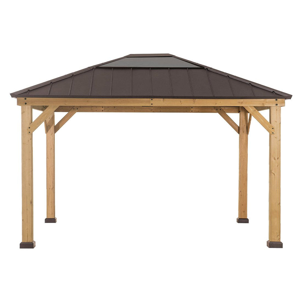 Paviljong i sedertre og stål 394x336 cm - OUTLIV montert i hage