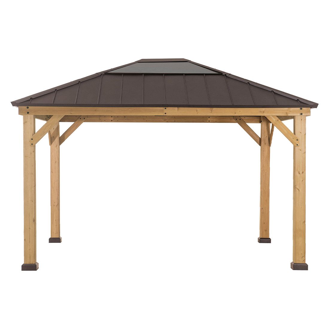 Paviljong i sedertre og stål 394x336 cm - OUTLIV montert i hage