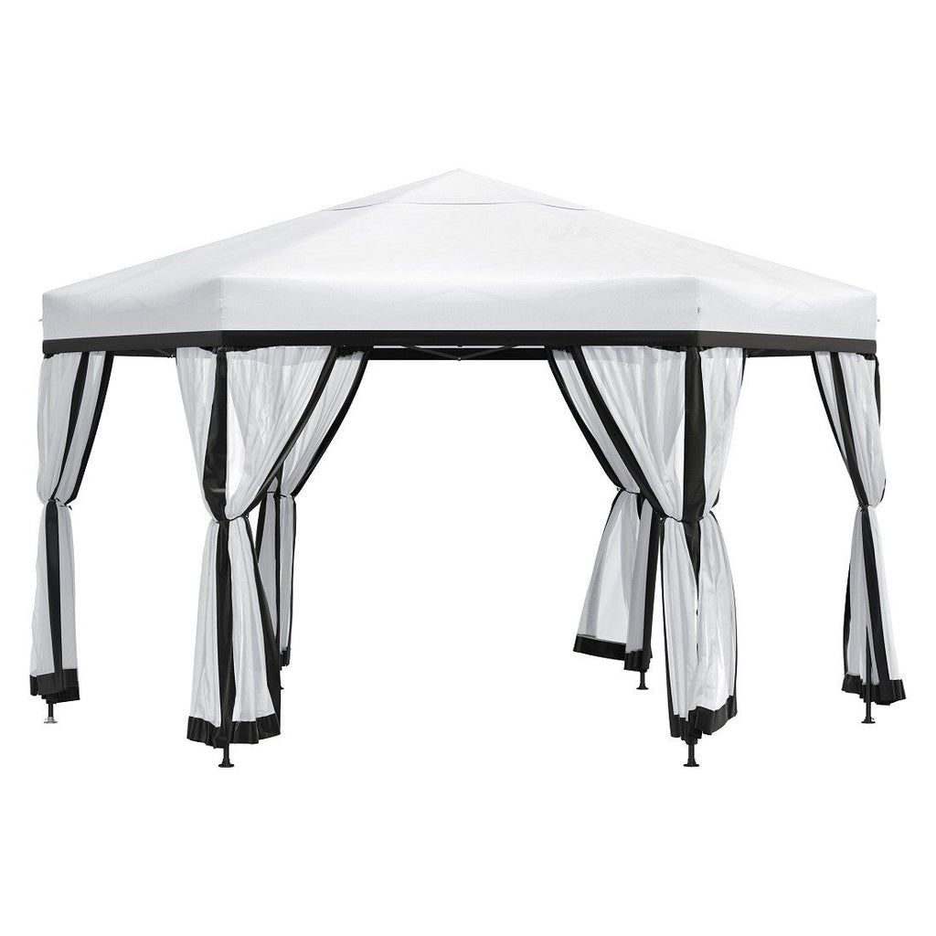 Paviljong sekskantet 335x335 cm stål/polyester - OUTLIV forfra