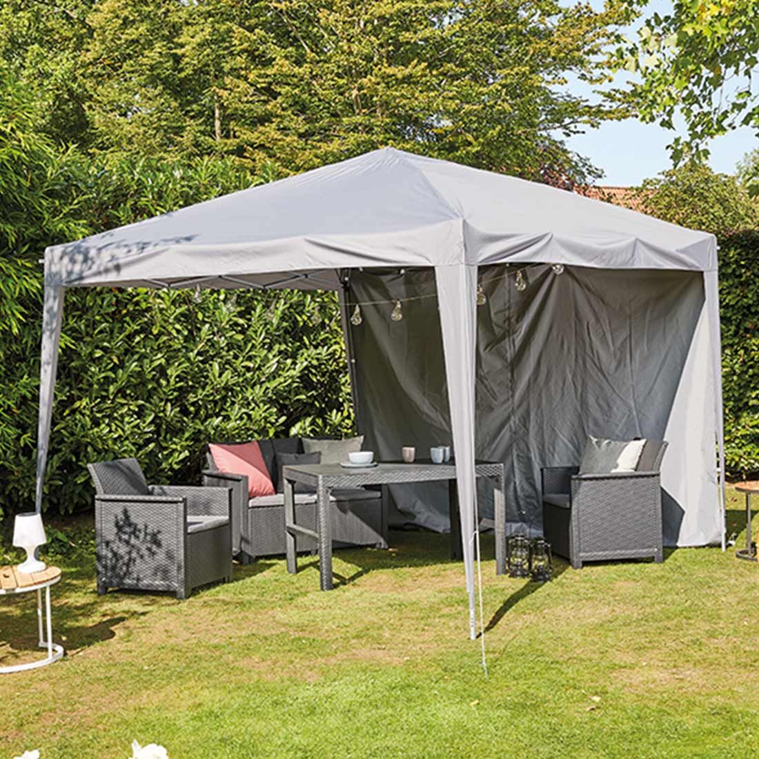Paviljong Starter 300x300 cm stål/polyester grå montert i hage
