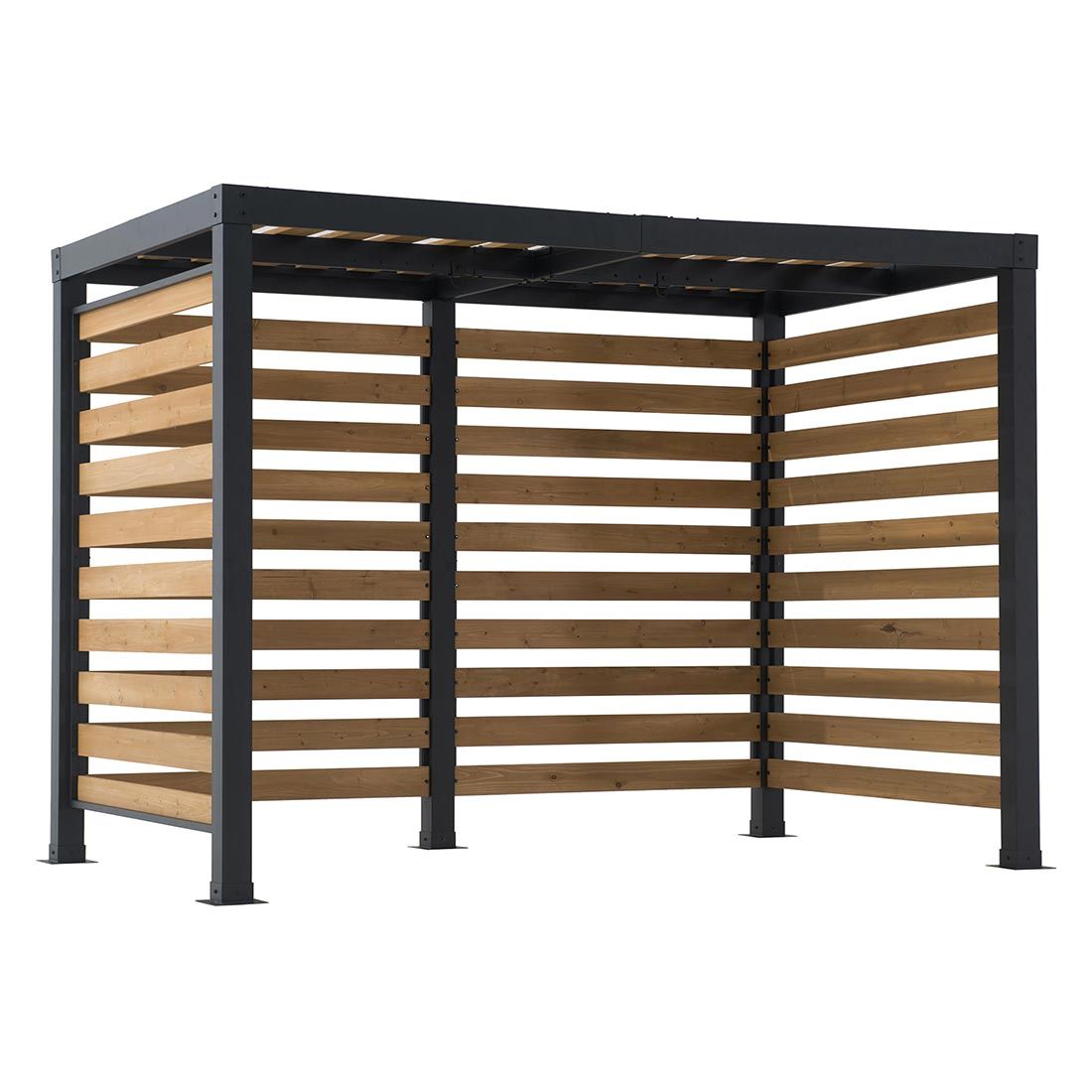 Pergola 313x191 cm stål/sedertre svart/natur forfra