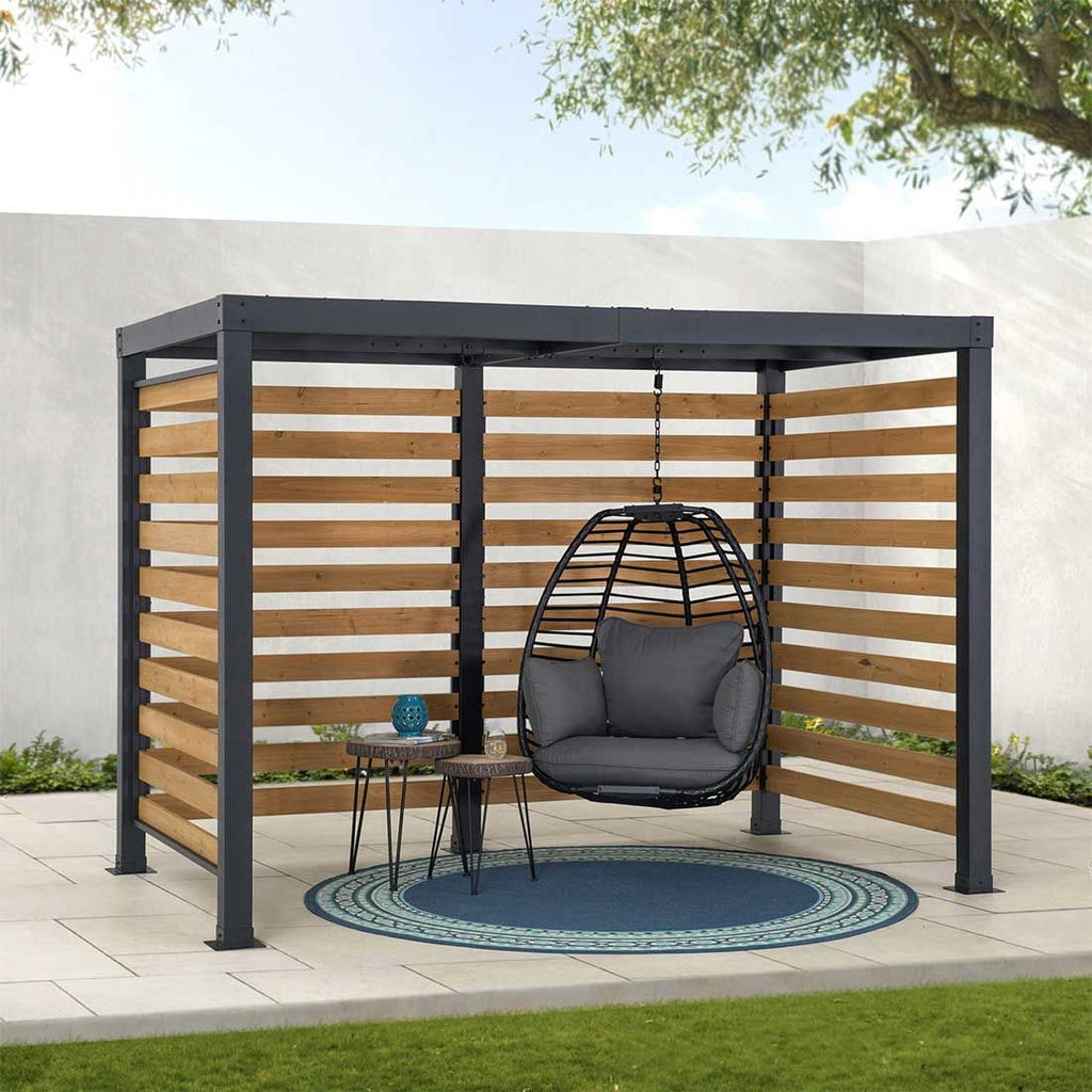 Vinkelvisning av Pergola 313x191 cm stål/sedertre svart/natur