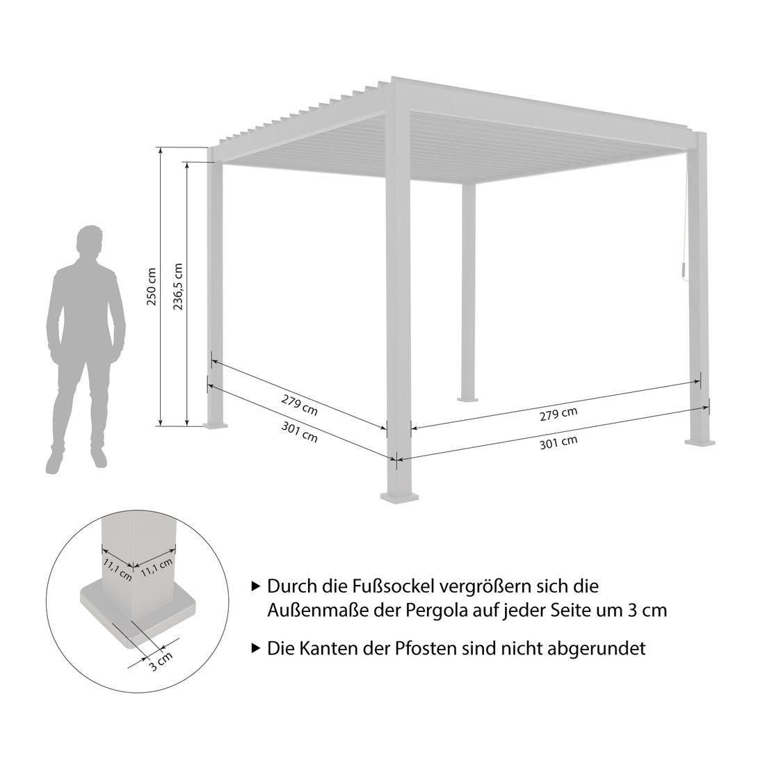 Detalj av lamelltak på Pergola Classic 300x300 cm aluminium antrasitt