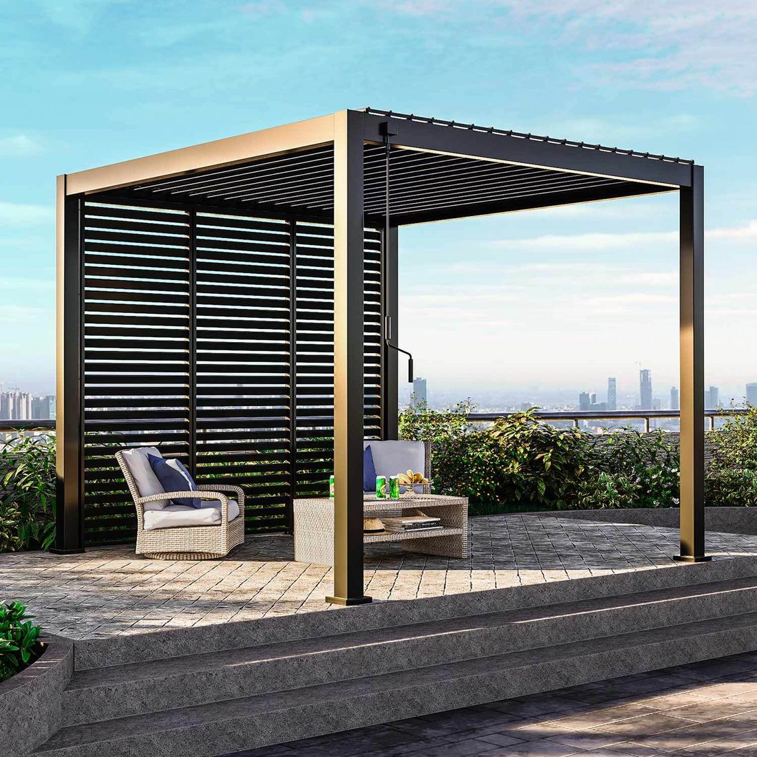 Pergola Classic 300x300 cm aluminium antrasitt under regn