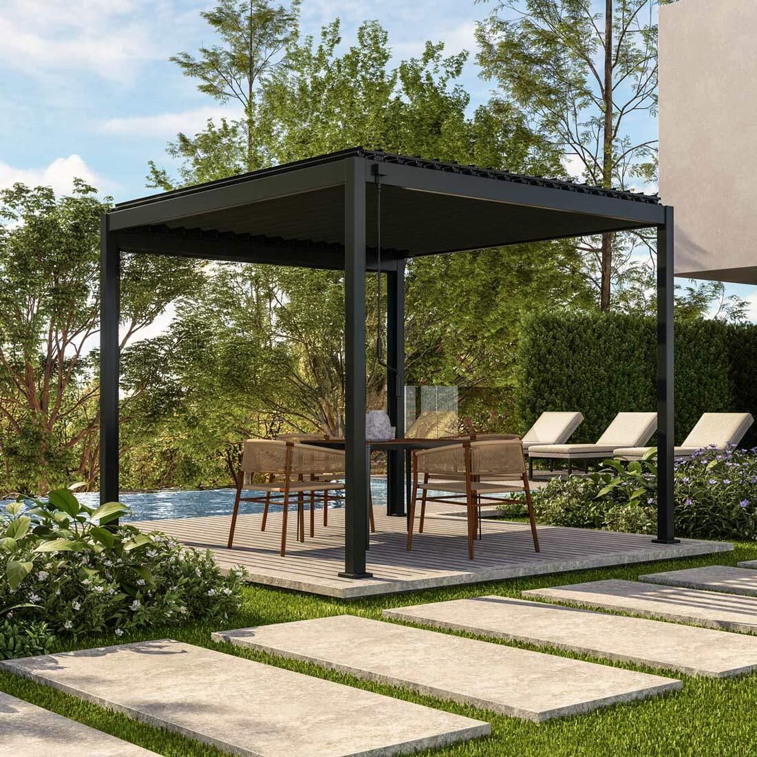 Detalj av lameller på Pergola Deluxe aluminium 300x300 cm antrasitt
