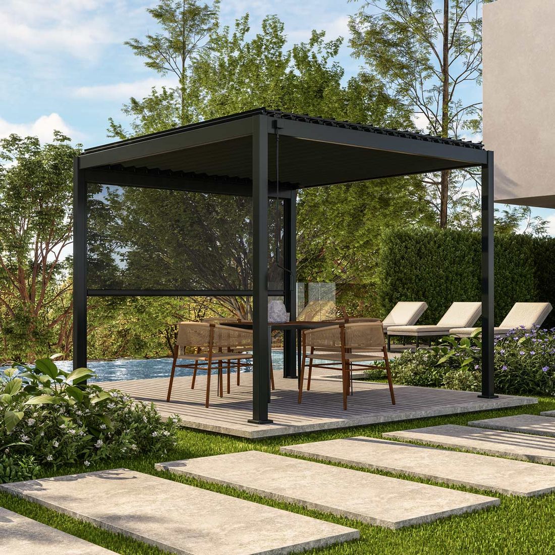Pergola Deluxe aluminium 300x300 cm antrasitt i antrasittfarge