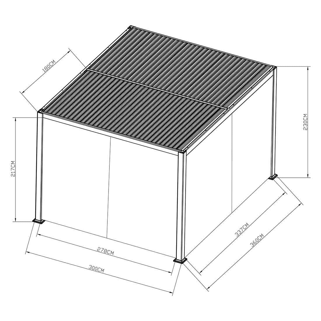 Oversiktsbilde av Pergola Kiosko 360x300 cm aluminium/polyester i hage