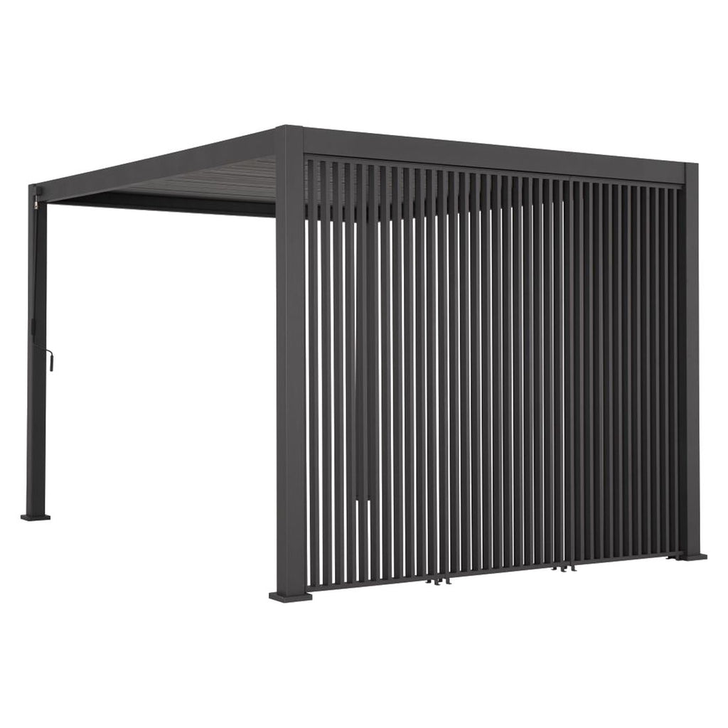 Sidevisning pergola lamellvegg vertikal aluminium Mirador