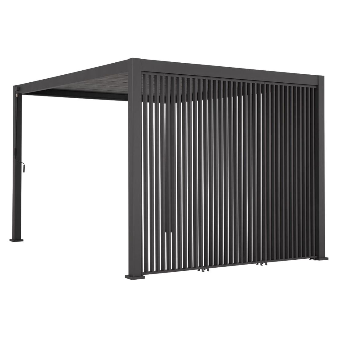 Sidevisning pergola lamellvegg vertikal aluminium Mirador