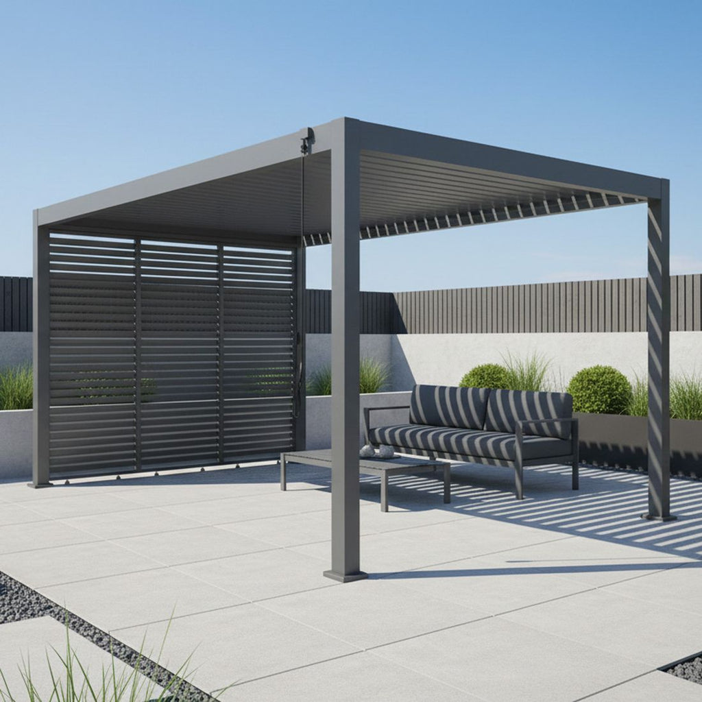 Pergola lamelvegg Lino 272x235 cm aluminium grå bakside