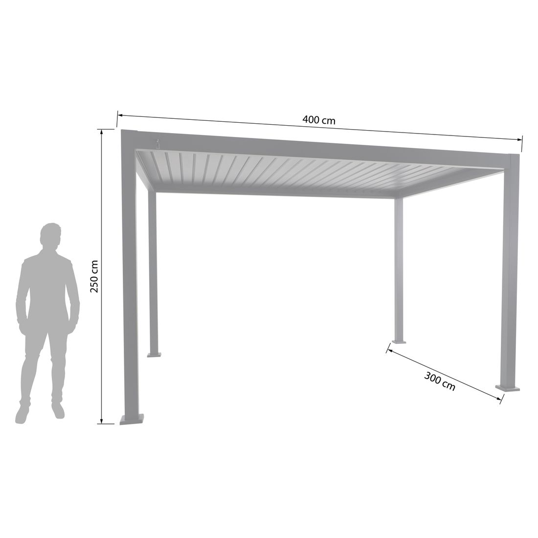 Detalj av Pergola Lino 400x300x250 cm aluminium antrasitt lamelltak