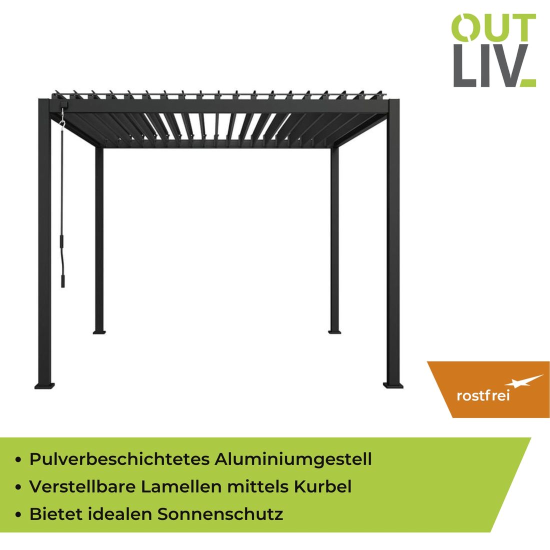 Pergola Mira 300x300 cm aluminium antrasitt - OUTLIV.