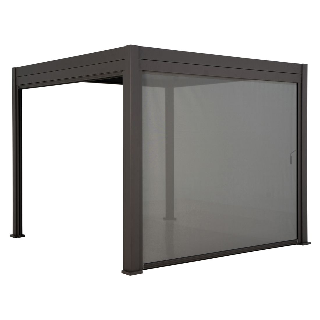 Nærbilde av tekstilene stoff på pergola siderullegardin 370x236 cm