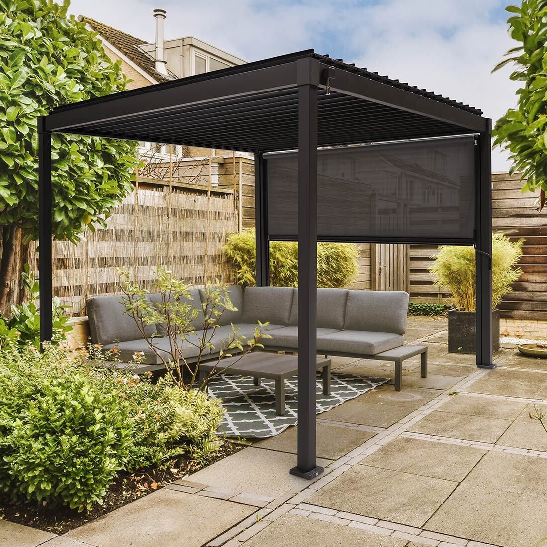 Pergola siderullegardin Solid 300 cm aluminium/textilen bakside