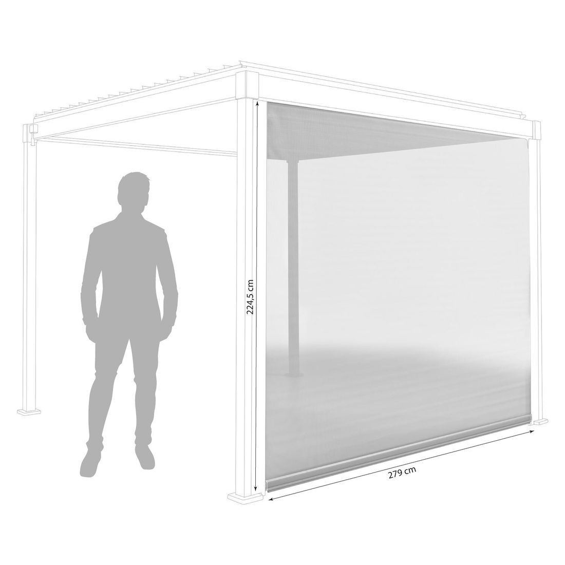 Detalj av aluminiumsramme på Pergola siderullegardin Solid 300 cm