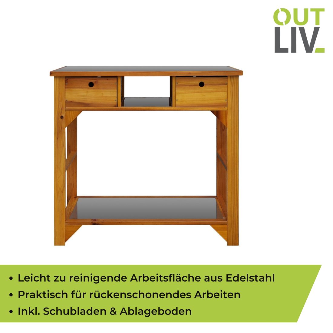 Oppbevaringsrom under plantebord med skuffer gran rustfritt stål 110x55 cm OUTLIV