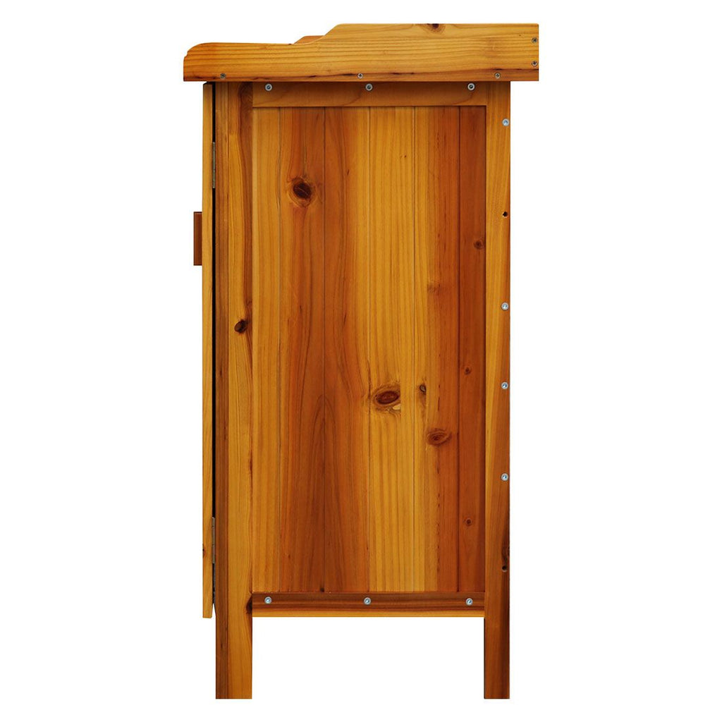 Plantebord med underskap gran rustfritt stål 99x50 cm detalj av underskap